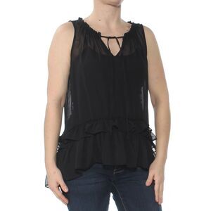 BAR III Womens Black Ruffled High-low Sleeveless V Neck Cocktail Top S